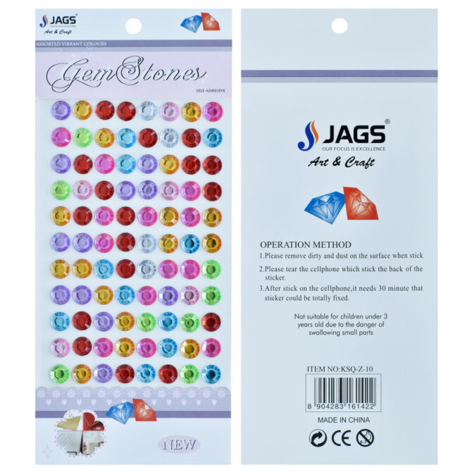 GEMS STONES STICKERS ROUND MULTICOLOR KSQ-Z-10 2PKTS