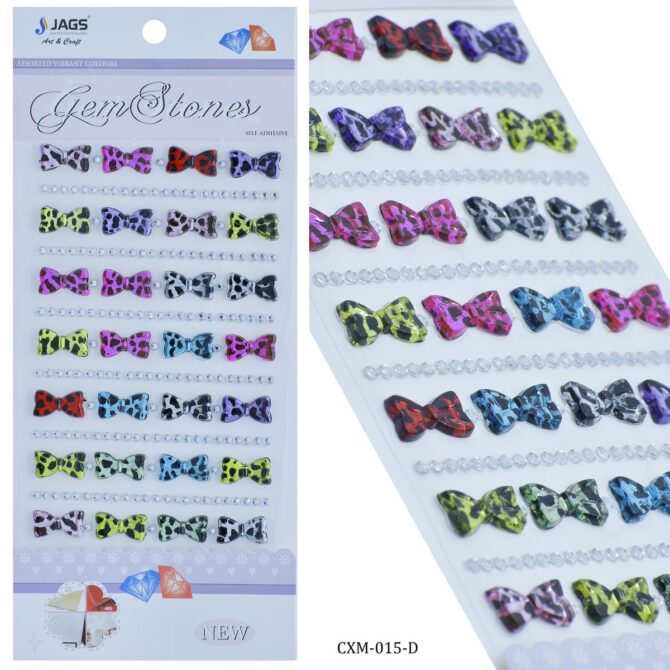 GEMS STONES STICKERS- BOW MULTICOLOR CXM-015-D 2PKTS