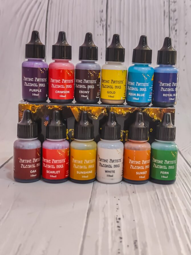 ARTIHC ARTISTS' ALCOHOL INKS 12X10ML + FREE BLENDING SOLUTION 100ML