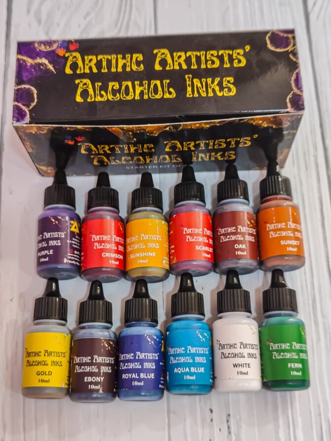 ARTIHC ARTISTS' ALCOHOL INKS 12X10ML + FREE BLENDING SOLUTION 100ML