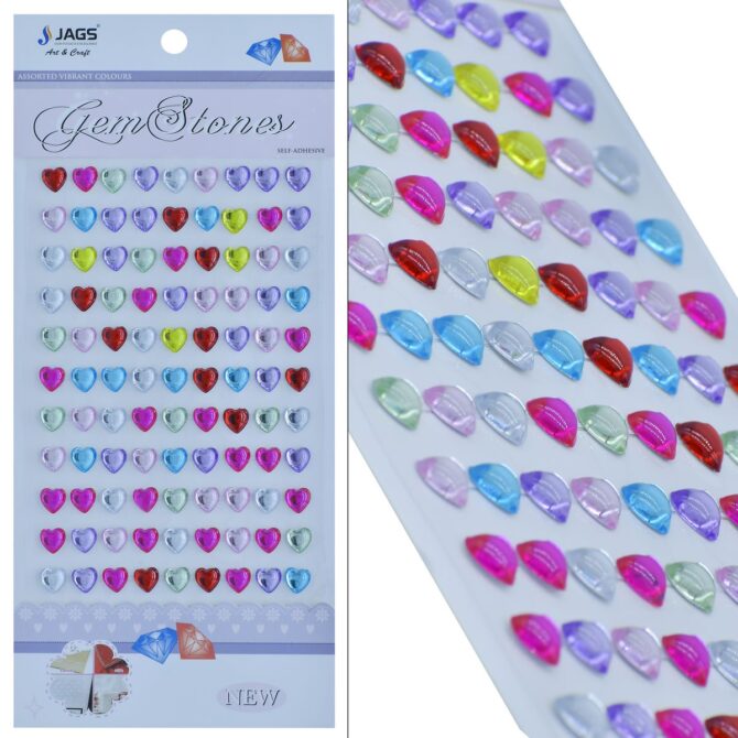 GEMS STONES STICKERS- HEART CXM-015-C 2PKTS