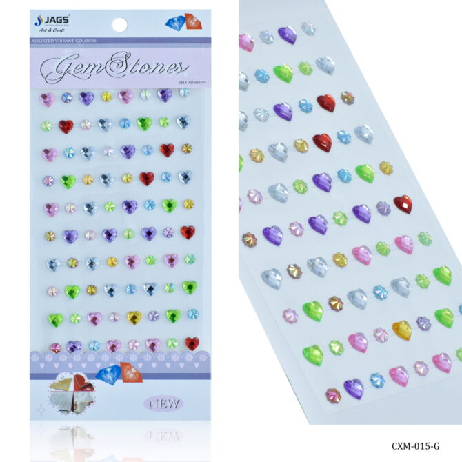 GEMS STONES STICKERS- HEART CXM-015-G 2PKTS