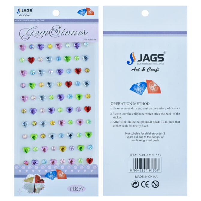 GEMS STONES STICKERS- HEART CXM-015-G 2PKTS