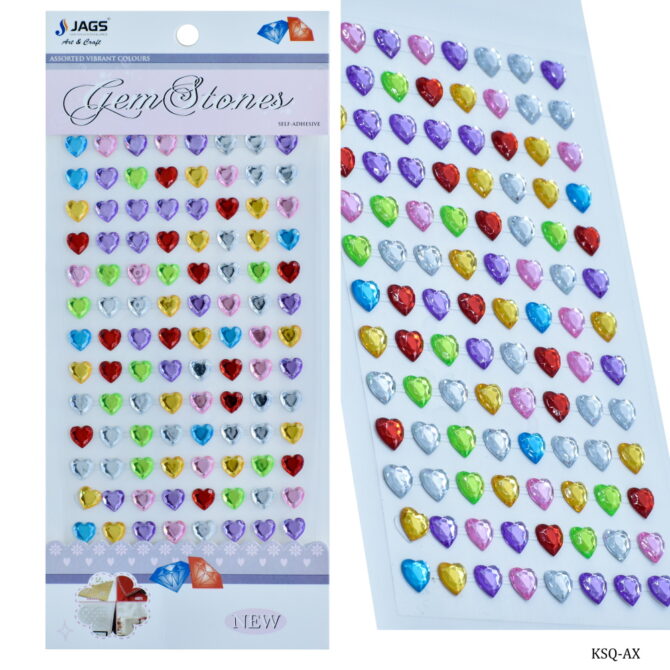 GEMS STONES STICKERS- HEART KSQ-AX 2PKTS