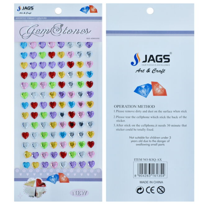 GEMS STONES STICKERS- HEART KSQ-AX 2PKTS