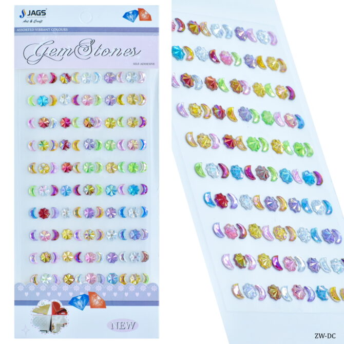 GEMS STONES STICKERS- MOON AND FLOWERS ZW-DC 2PKTS