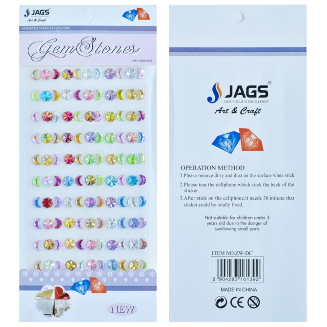 GEMS STONES STICKERS- MOON AND FLOWERS ZW-DC 2PKTS